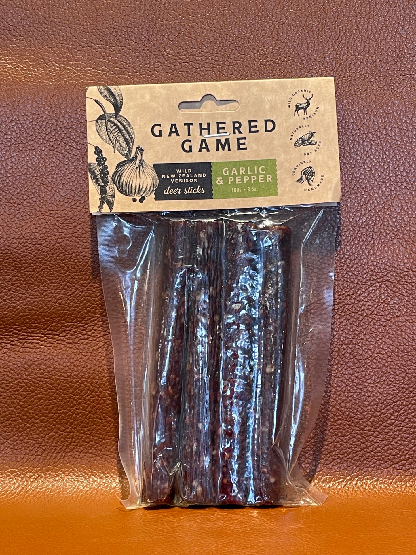 Gathered Game Garlic Pepper Deer Sticks 100gm